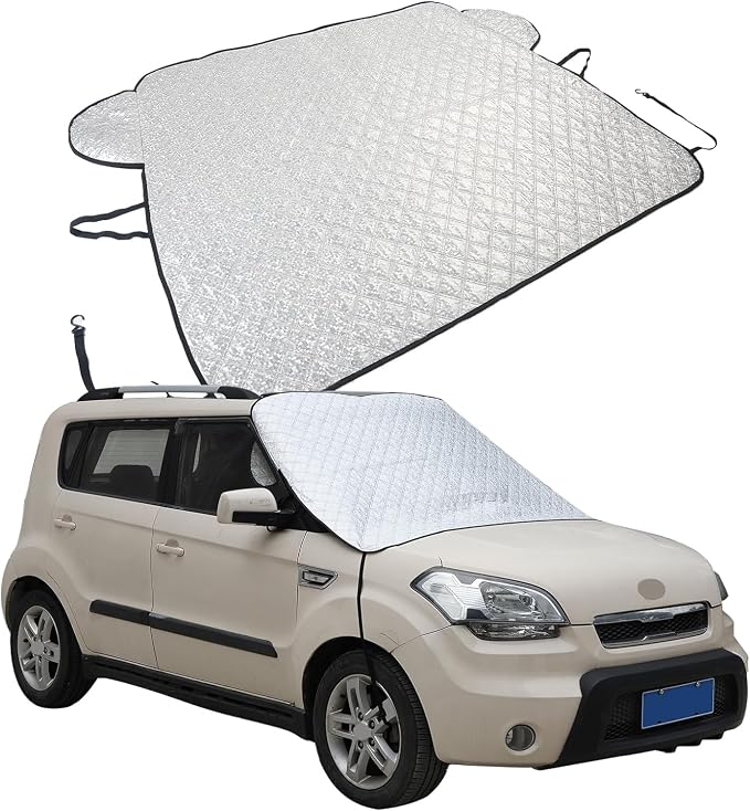 Car Windshield Snow Cover Compatible with Kia Soul 2010-2023 2024 2025+, Windshield Cover for Ice and Snow, 4-Layer Protection for Snow, Ice, UV, Frost Wiper & Mirror Protector, Sunshade Cover