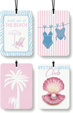 Pink and Blue Beach Car Air Freshener 4 Pcs Coconut Scented, Coastal Bikini Pearl Shell Car Accessories Mirror Decor for Women, Girly Beachy Hanging Air Freshener for Cars Closet Drawer Books