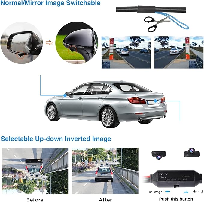 Mini Car Side View Camera/Rear View Camera/Front View Camera | 3-In-1 Car Camera, Rotatable Lens, Paste-On Installation, Flip Image,Mini Size
