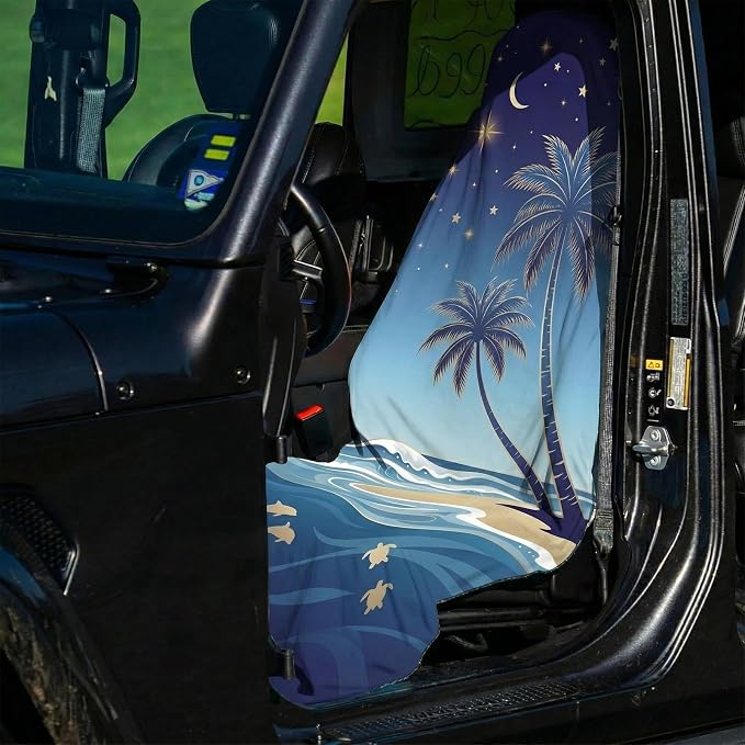 2 Pack Car Seat Towel Covers, Sweat-Proof Microfiber Seat Protectors for Gym, Running, Beach & Workout, Breathable Quick-Dry, Machine Washable, Starry Palm Sea Print, Universal Fit