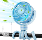 8000mAh Portable Stroller Fan, 27H Ultra-long Battery Life Detachable 4 Speed 360°Rotate LED Night Light with 2 Modes, USB Rechargeable Handheld Cooling Fan for Travel/Car Seat/Bedroom