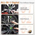 Digital Tire Pressure Gauge with Inflator, 250 PSI Air Chuck with Pressure Gauge and Air Compressor Tire Inflator Attachment Include Quick Connect Coupler, 0.1 Display Resolution