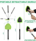 Car Windshield Cleaner Tool with Reusable Microfiber Pads Extendable Handle (1, Green)