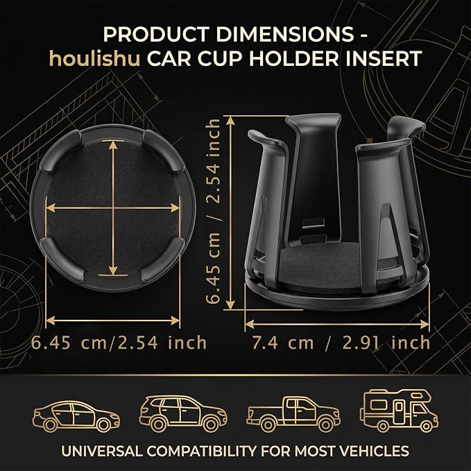 Car Cup Holder Inserts - 2 Pcs Adaptive Clarmping Arm Anti-Spill Stable Drink Holder for Most Vehicles