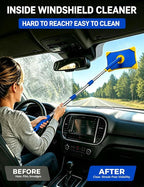 XINDELL Long Reach Windshield Cleaner Tool, 28"-44.5" Extendable Car Glass Cleaner with Curved Pole & Pivot Head, Inside Windshield Cleaner for SUV Truck RV, 4 Microfiber Pads | Curved Pole Pivot Head