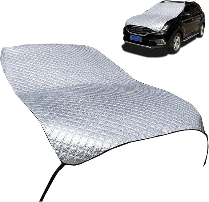 Car Half Car Cover Sunshade, Windshield Hood All-Season Protection Waterproof Dustproof Frostproof Portable Car Cloth, Outdoor Indoor Foldable Protective Cover, Universal for Cars (Silver)