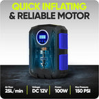 Tire Inflator Portable Air Compressor, Air Pump for Car Tires and Bikes, Car Tire Pump w/Auto Shut Off, 150 PSI, 12V DC, LED Light, Carrying Case, Perfect For Men, Women