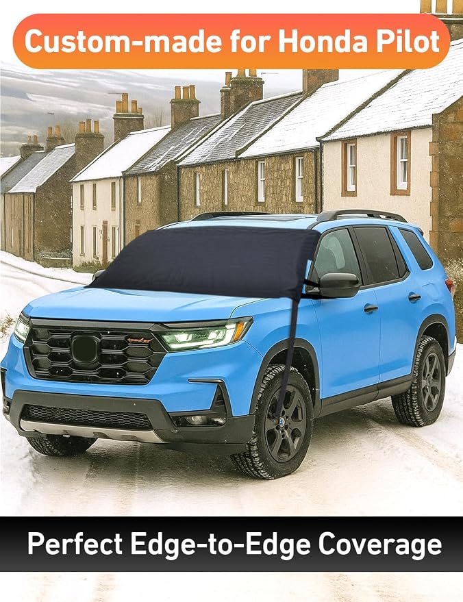 Car Snow Cover Compatible for Honda Pilot | Windshield Cover for Ice and Snow with S-Hook Straps | Heavy-Duty 600D Oxford Winter Car Cover, Waterproof & Anti-Slip