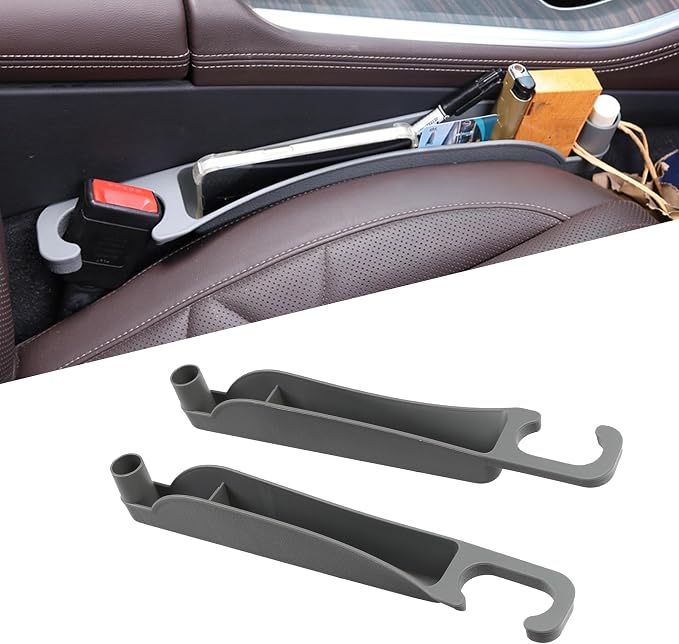 2PCS Car Seat Gap Filler Organizer, Multifunctional Seat Side Gap Filler Between Seat and Console, with Organizer & Hook Function for Avoiding Dropped Items, Universal Fits (Gray)