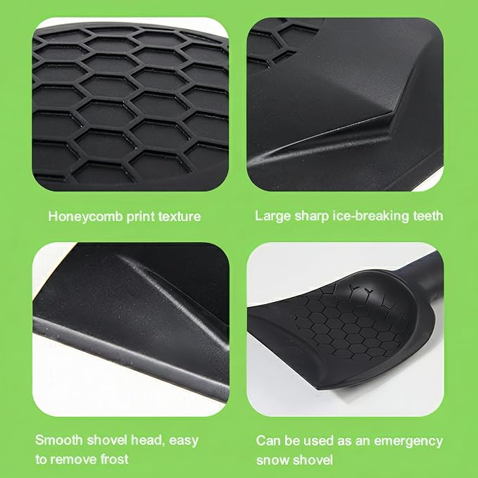 Snow Shovel & Ice Scrapers for Car Windshield, Snow Brush and Ice Scraper with Squeegee, Snow Removal Tool, Winter Car Accessories,Extendable Aluminum Handle, 180°Pivoting Brush Head, Green
