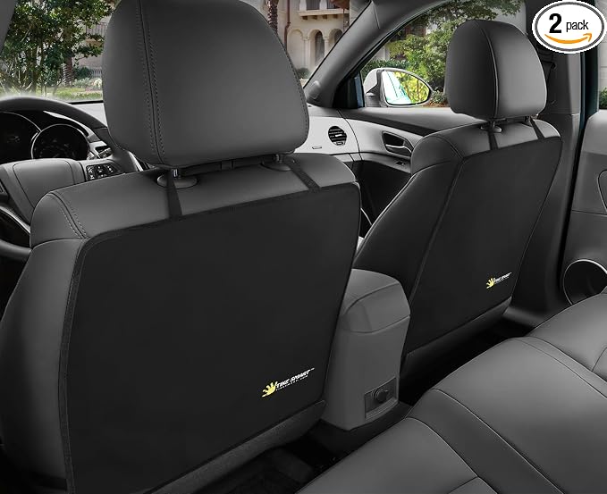 Luxury Clean-Edge Kick Mats - Seat Back Protectors and Seat Covers with Invisible Strap and Stiff Edging (2 Mats)