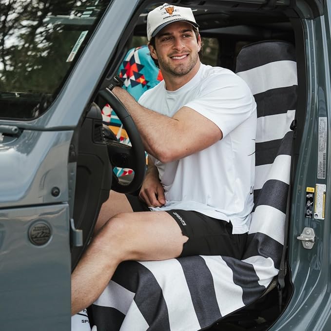 Athletic Running Towel, Full-Sized, Car Seat Cover - Performance Microfiber (Midnight Boardwalk Stripe)
