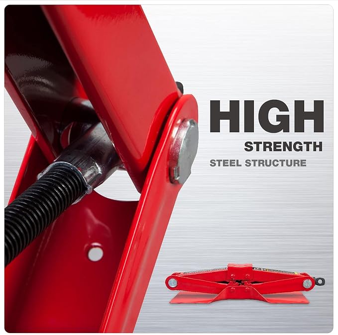 T10152 Torin Steel Scissor Lift Jack Car Kit, 1.5 Ton (3,000 lb) Capacity, Red