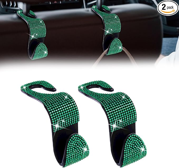 2 Pack Car Hooks, Bling Rhinestones Crystal Hooks, Auto Seat Back Organizers, Car Decorations Backseat Hanger, Car Seat Hooks Perfect for Holding Handbags, Clothes, Purses and Water Bottles