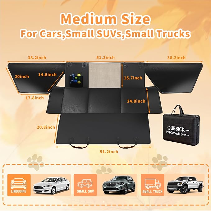 Dog Car Seat Cover for Back Seat,Waterproof PU Leather Hard Bottom Car Seat Cover for Dogs,Non-slip Backseat Dog Cover with Upgraded Door Protection Flap 52×25in,Dog Hammock for Car SUV Small Trucks
