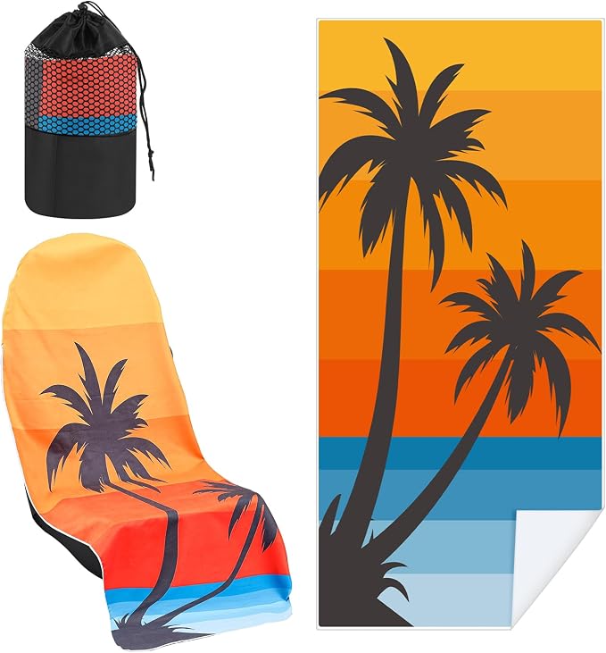 Car Seat Towel Covers with Storage Bag, 63 x 32 Inch Universal Non Slip Waterproof Sweat Protector for Car Truck, Gym Swimming Running, Machine Washable(1 Pack,Beach Palm Trees)