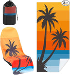 Car Seat Towel Covers with Storage Bag, 63 x 32 Inch Universal Non Slip Waterproof Sweat Protector for Car Truck, Gym Swimming Running, Machine Washable(2 Pack,Beach Palm Trees)
