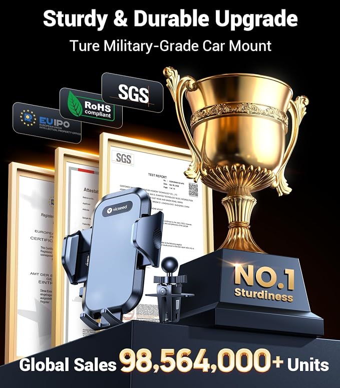 Upgrade Ultra Stable Car Phone Holder Mount【Double Lock Metal Clip】 Universal Air Vent Phone Mount,Mobile Cell Phone Holder for Your Car,for iPhone 17 Pro Max 16 and All Phone