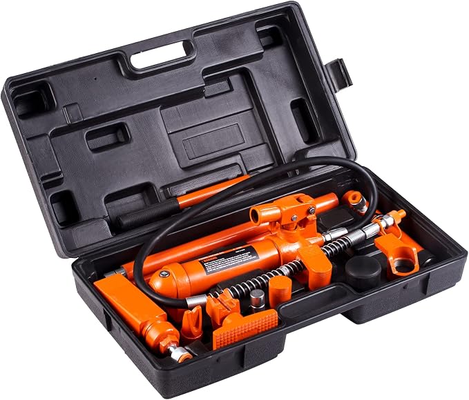 4 Ton Porta Power Kit, Portable Hydraulic Jack with 3.9 ft/1.2 m Oil Hose, Auto Body Frame Repair Kit with Storage Case for Car Repair, Truck, Farm (8800 LBS)