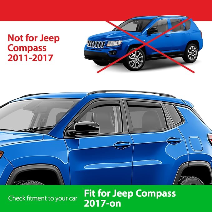 Goodyear Shatterproof in-Channel Window Deflectors for Jeep Compass 2017-2026, Rain Guards, Window Visors for Cars, Vent Deflector, Car Accessories, 4 pcs - GY003470