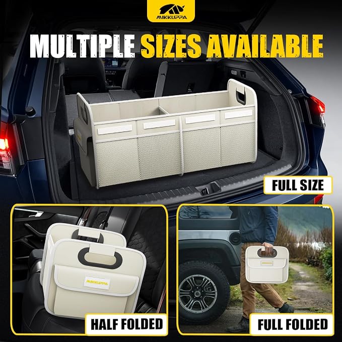 Car Trunk Organizer - 70L Collapsible Trunk Organizer with Reinforced Handles for Groceries, Car Storage Organizers for SUV Auto Truck Van with Non Slip Bottom (White)