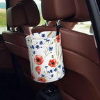 Car Trash Bag Watercolor Red Blue Flowers Waterproof Trash Small Car Can Portable Collapsible Car Garbage Can Hanging for Back Seat Floor or Hanging Headrest Car Decor Road Trip Essentials