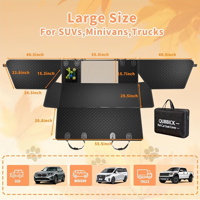 Dog Car Seat Cover for Back Seat Larger,Waterproof Oxford cloth Hard Bottom Car Seat Cover for Dogs,Nonslip Backseat Dog Cover with Upgraded Door Protection Flap,Dog Hammock for Full Size Truck55×30in