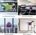 11pcs Windshield Cleaner Tool, Car Window Cleaning Wash Kit with 6 Reusable Microfiber Pads 2 Spray Bottles and Extendable Handles Auto Glass Wiper Kit, Purple