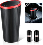 Car Trash Can with Lid, Leakproof Mini Garbage Bin for Car Cup Holder, Small Trash Can for Vehicle, Home & Office - Includes 30 Bags, Easy Clean (Black-Red)