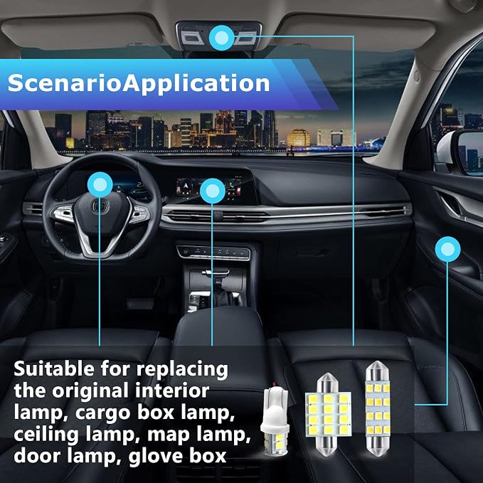 24 PCS Car LED Lights, Interior Replacement Bulbs for Car Interior Lights Dome Lights Plate Lights Map Lights Door Lights License,Compatible with All Vehicles(White