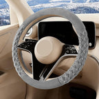 Premium Gray Diamond Patterned Plush Steering Wheel Cover, for Universal Auto Steering Wheel 14.5-15 in, Short Fluffy, Anti-Slip, Soft Plush, Comforting and Luxurious, Odorless, Soft Texture