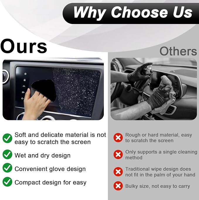 2PCS Car Screen Cleaner, 4.1''×4.1'' Microfiber Dashboard Wipes, Square Microfiber Cloth, Automotive Display Wipes,Vehicle Screen Cleaner Tool for Dashboard Display, Car Interior Tool (Black)