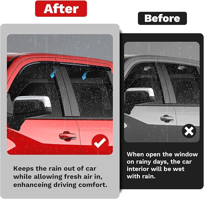 Window Visors Rain Guards for Chevrolet Chevy Silverado/GMC Sierra 1500 Crew Cab 2019-2025 2026 Accessories, Outside-Mount Tape-On Side Window Wind Deflectors Vent Visors Shades Rainproof
