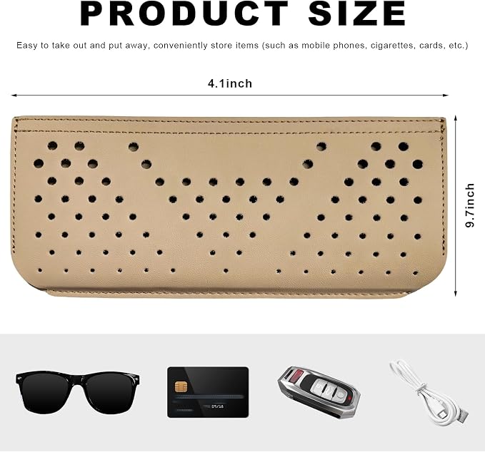 Car Seat Side Pocket Organizer, Auto Center Console Storage Pocket with Adhesive Tape, Multifunctional Leather Tray Pouch Sunglasses Holder for Car Seat Door Window (Beige)