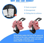 2PCS Car Seat Headrest Hooks, Cute Bow Vehicle Backseat Storage Hanger for Handbag Umbrella Coat, Automotive Seat Back Hook Holder Organizer Decor, Universal for Vehicles (Red Houndstooth)