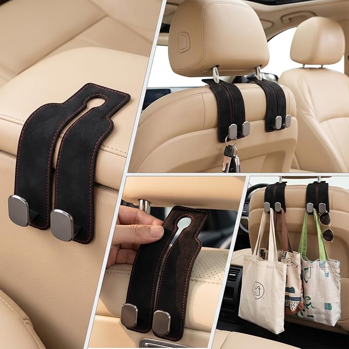 2 Pack Black Headrest Hooks for Car, Heavy Duty Purse Hook Holder Universal Vehicle Storage Organizer for Purses Bags Accessories