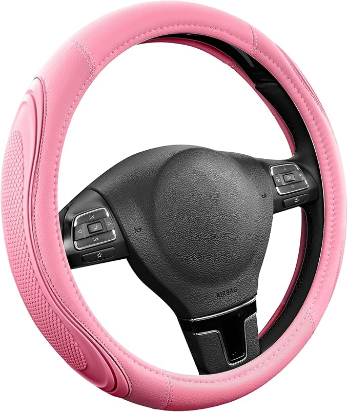 Car Steering Wheel Cover - Microfiber Leather Steering Wheel Wrap Sports 14.5-15 Inch Steering Wheel Cover Non-Slip for Men Women Pink & Pink Color
