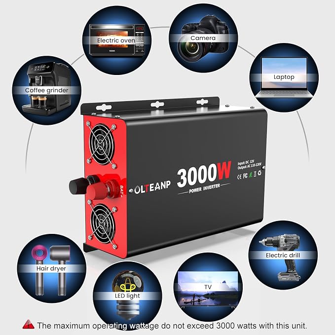 4000 Watt Power Inverter 12V DC to 110V AC Car Inverter with 4 AC Outlets, 30W Type-C Port, 3.1A USB Port, Remote Controller on LCD Screen, Peak 8000W Car Converter for Truck,Vehicles,Trip