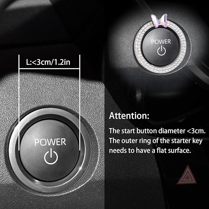 ORIESSE Bow Car Accessories,Pink Bow Tie Push Start Button Rhinestone Ring,Black Engine Start Stop Button Ring Car Decor,Bling Girly Ignition Charm