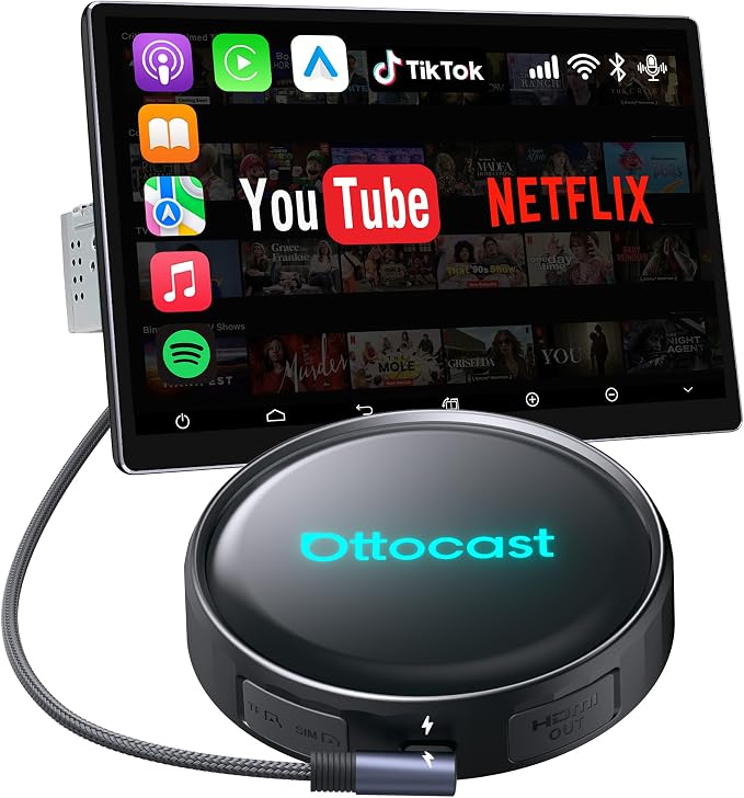 OTTOCAST P3 Pro AI Box – Wireless CarPlay & Android Auto Adapter, Android 13 with OttoDrive 3.0, HDMI Output, 8GB RAM + 128GB Storage, Cloud SIM, Supports YouTube, Netflix & TikTok Streaming