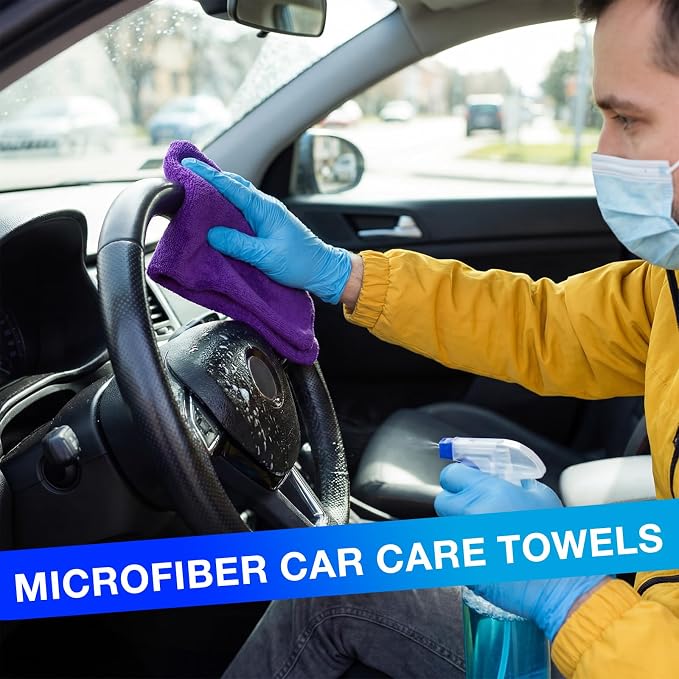 60 Pcs Microfiber Cleaning Cloths for Cars 16 x 16 Inch Ultra Absorbent Car Towels Drying Reusable Cleaning Supplies House Kitchen Window Microfiber Towel (Purple,Blue)