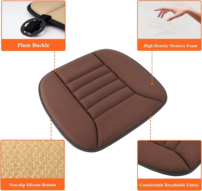 Car Seat Cushion with 1.2inch Comfort Memory Foam, Seat Cushion for Car and Office Chair (Brown)