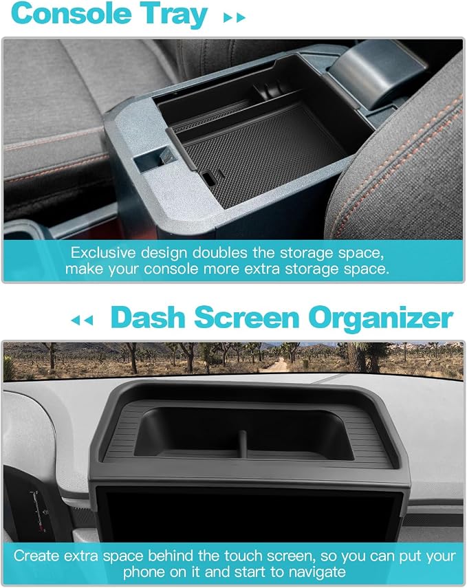 2PCS for 2025 2026 Ford Maverick Center Console Organizer Tray, for 2025 2026 Ford Maverick Accessories Dash Screen Organizer Dashboard Behind-Screen Storage Box