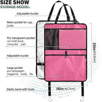 Neon Pink Car Seat Organizer for Kids Backseat Kick Mat with Adjustable Strap Back Seat Protector for Cars SUV Vehicle 1 Pcs