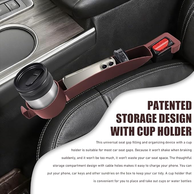 Car Seat Gap Plug with Storage Slot, Car Seat Gap Filler, 2PCS | Auto Gap Filler Organizer with Cup Holder, Universal Carseat Side Gap Filler Strip Between Front Seats & Console for Most Car