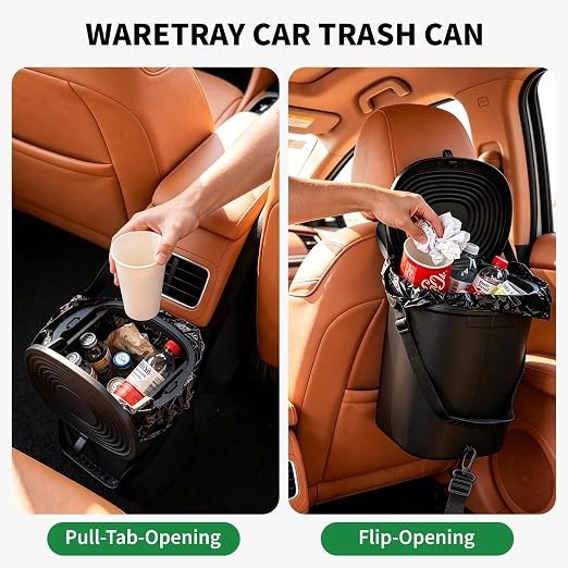 Trash Can for Car Garbage with Lid, Leakproof 100% Silicone Car for Vehicle, Sedan, SUV, Van, MPV & Truck, 2 Gallon Waterproof Auto Waste Bin for Back Seat, Odor-Sealing Vehicle Organizer, Black
