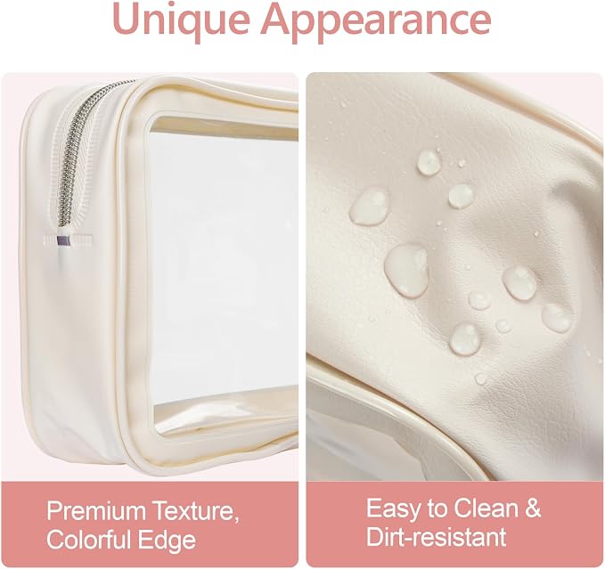 Clear Makeup Bag - TSA Approved Toiletry Bag for Carry-on & Checked Luggage, Water Resistant Car Storage Organizer with Reinforced Seams