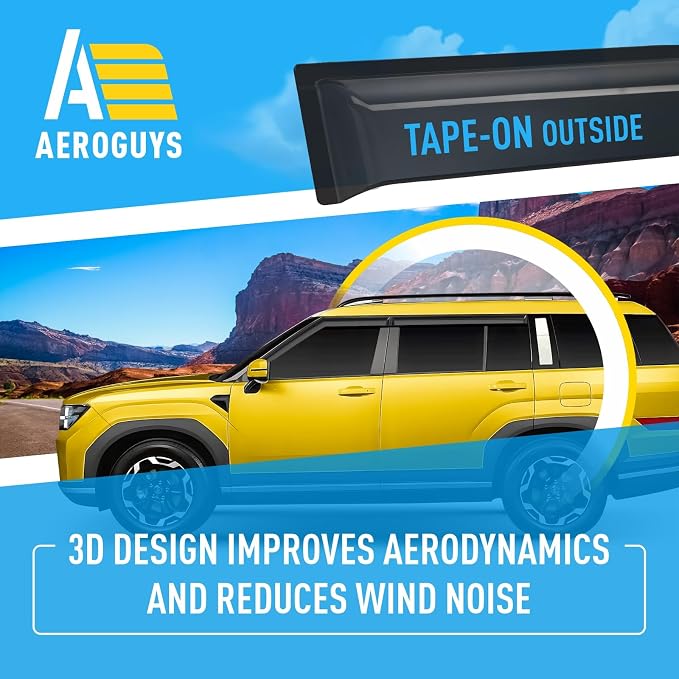 Extra Durable Window Deflectors Tape-On Window Visors Rain Guards Fit for Hyundai Santa Fe 2024-2026, Sun Visors, Wind Vent for Shades, Exterior Car Accessories - 4 pcs. AG0997