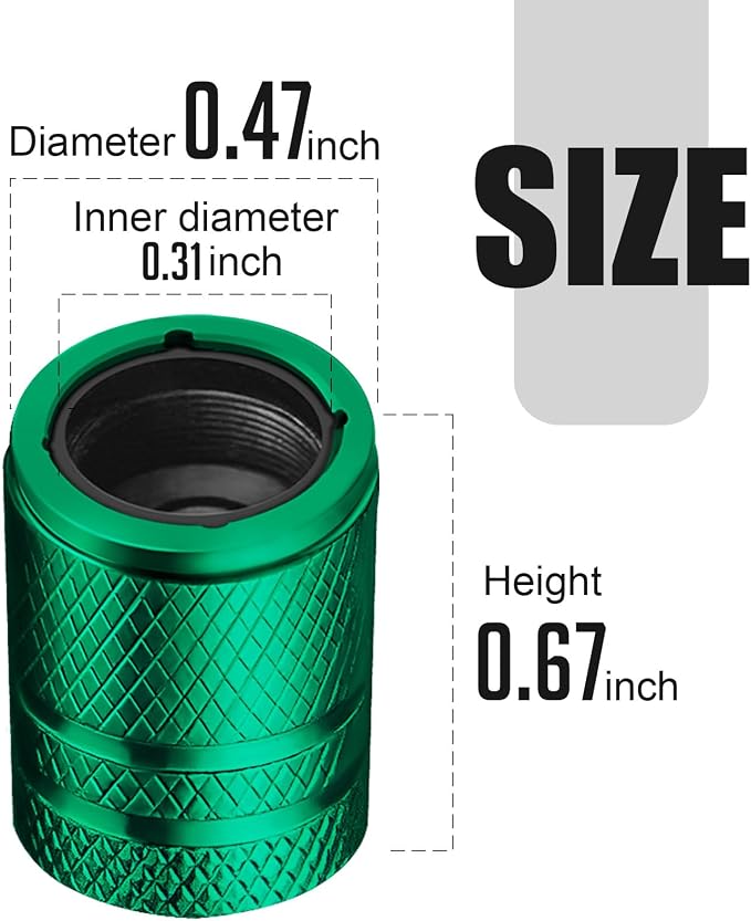 Tire Valve Stem Caps - (4 Pack) American Flag Metal Air Caps with Plastic Liner, Durable, Corrosion Resistant and Leak-Proof, Universal Fit for Cars, Trucks, Motorcycles, and Bikes - Green