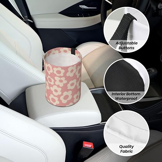 Vintage Groovy Flowers Car Trash Can Small Portable Car Garbage Bag for Back Front Seat RV's Camping Accessories
